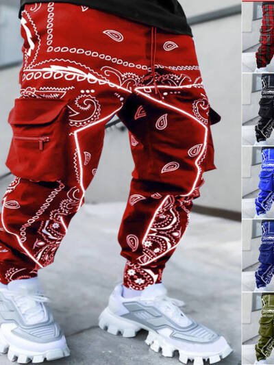 Men's Print Trousers Loose Bloomers Casual Wide-Leg Harem Pants