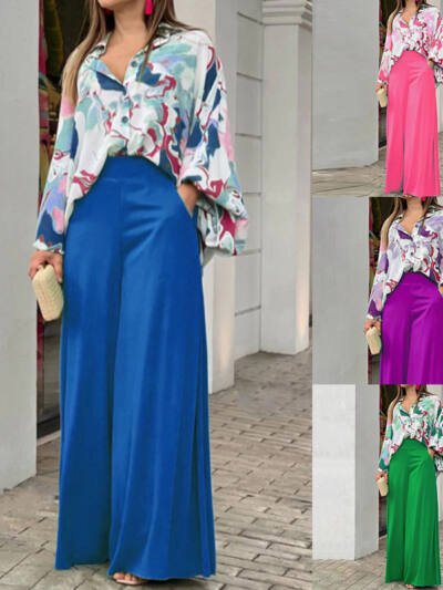 Printed Wide-Leg Pants