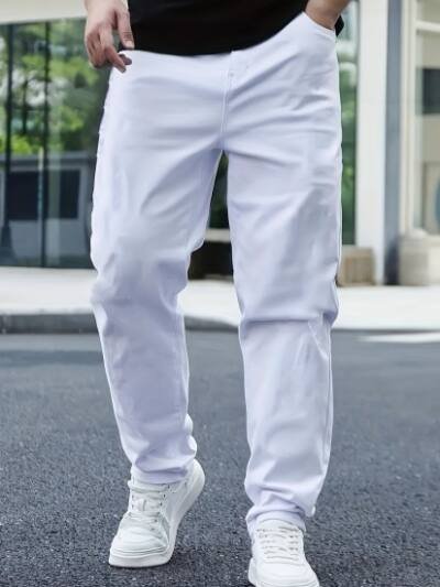 Plus Size White Pants Men Loose Straight Leg Casual Trousers Big USA