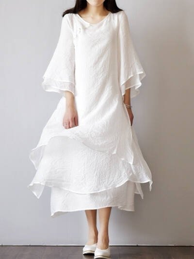 Cotton And Linen Art Double Layer Dress Retro Mori Zen Improved Hanfu
