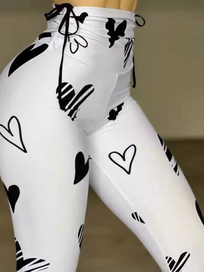 Drawstring Heart Print Yoga Sports Hip-hop Fitness Leggings