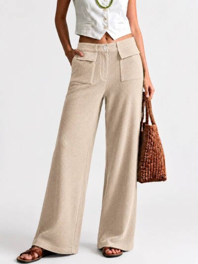 Womens High-Waisted Straight-Leg Casual Wide-Leg Pants