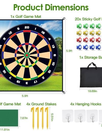 Golf Chipping Dart Game Mat Set with Balls, Stakes and Carry Bag