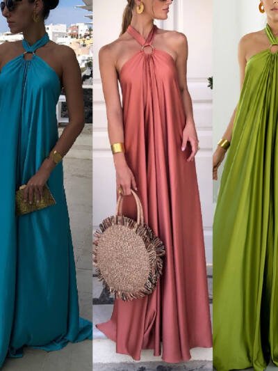 Sexy Temperament Women's Satin Sling Formal Swing Dress Party Tourism
