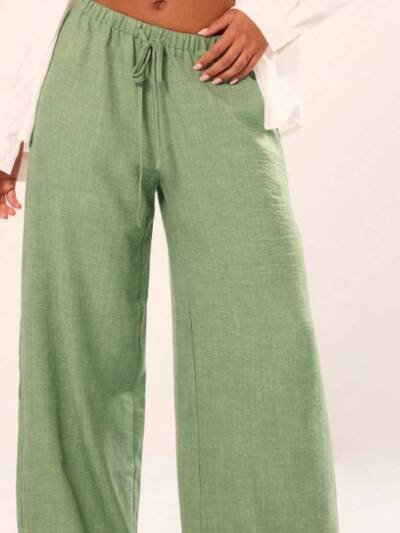 Linen-Feel Tie Waist Trousers