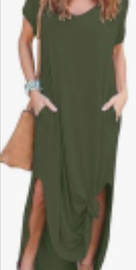 Women's Casual Loose Pocket Long Dress Short Sleeve Split Maxi Dresses