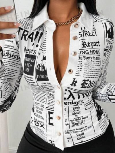 Women's Casual Daily Full Print Front Button Long Sleeve Shirt