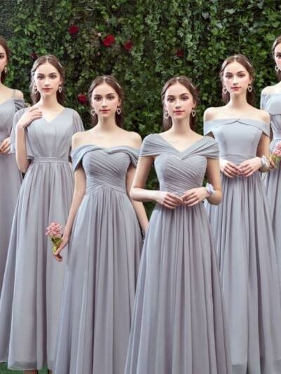 Bridesmaid Long Gray Sisters Wedding Slimming Off-shoulder Banquet
