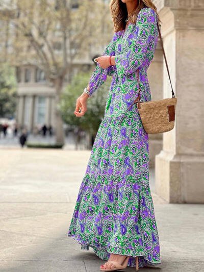 Women's Printed Short-sleeved Corset Long Plus Size Dress