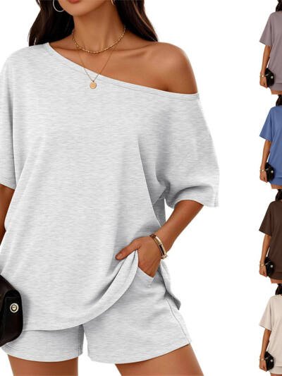 Slant Neck Top & Shorts Set