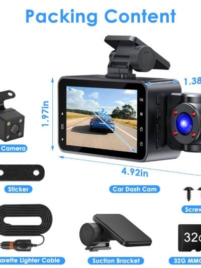 WiFi 1080P 3-Channel Dash Cam with Night Vision