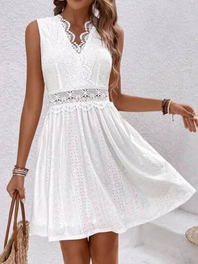 Womens Lace-Patchwork Sexy V-Neck Dress