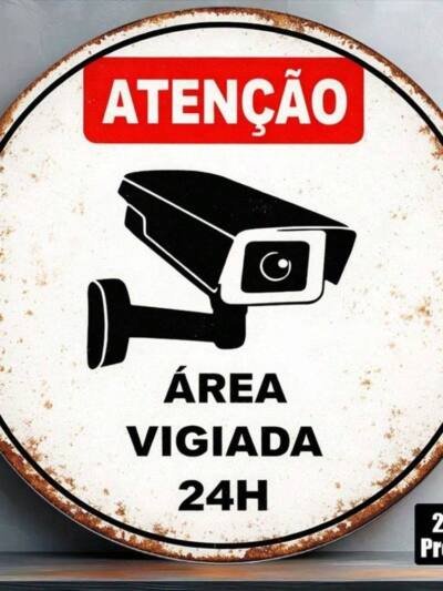 Vintage 24-Hour Surveillance Round Security Warning Wall Sign