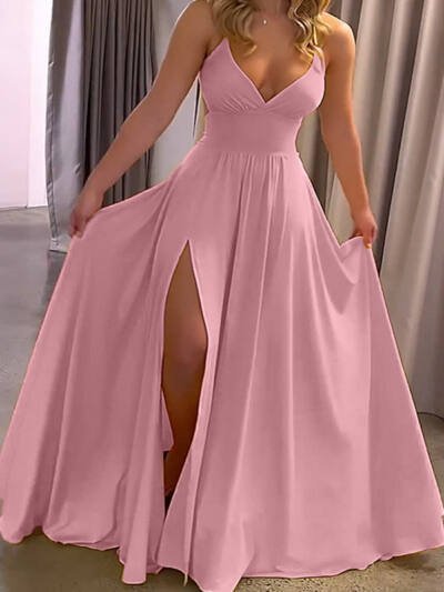 Summer Women's Fashion Lace Sling Slim Fit Slit Stringy Selvedge Dress