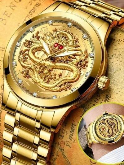 Business Gift Waterproof Gold Men's Diamond Quartz Watch Classic Stainless Steel