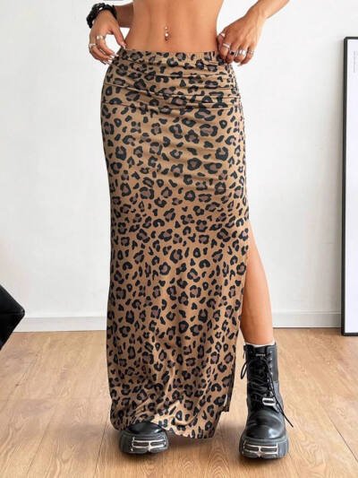 SpringSummer Pleated Slit Long Dress For Women