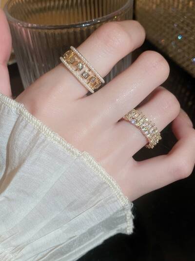 Pearl Hollowed-out Square Open-end Zircon Ring Fashion Female Jewelry