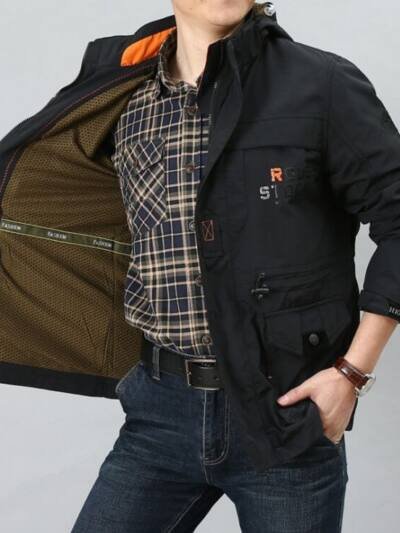 Men's Medium To Long Casual Outdoor Hooded Plus Size Jacket