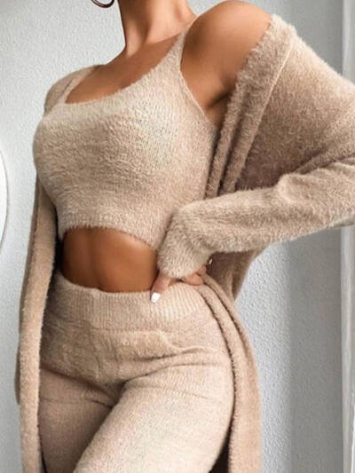 Women's Casual V-neck Plush Short Vest Pants Suit