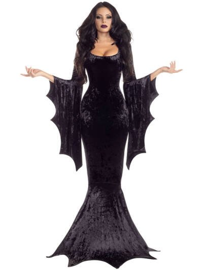 Halloween Bat Witch Ghost Costume Long Dress Performance Wear