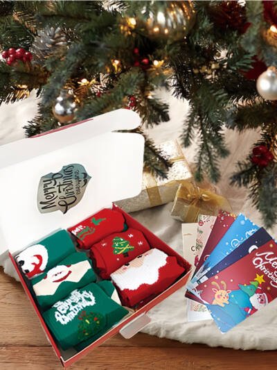 6 Pairs Christmas Stockings Gift Set - Soft Plush Xmas With 6