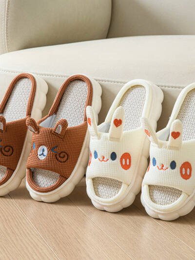 Cartoon Open Toe Couple Hemp Slippers
