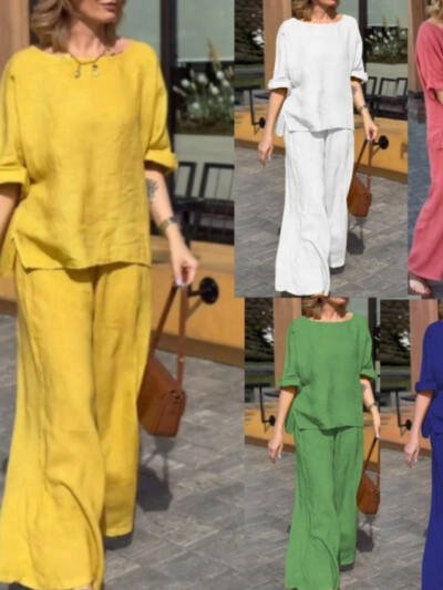 Cotton And Linen Suit Loose Casual Trousers Two-piece