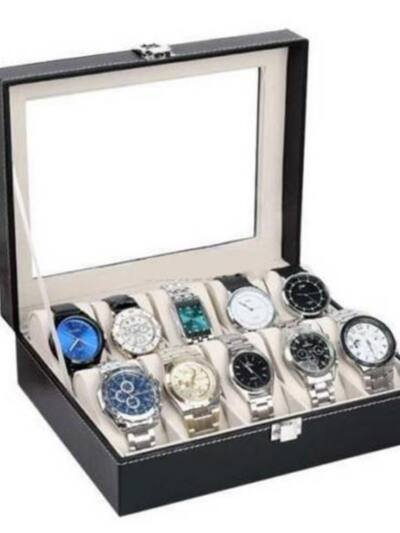 10 Compartments High-grade Leather Watch Storage Box Black