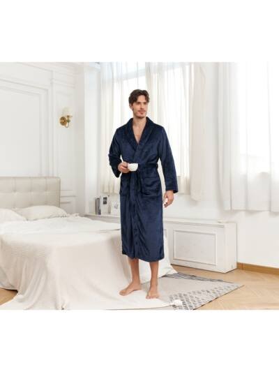 RONGTAI Mens Plush Long Robe Soft And Warm Full Length Bathrobe