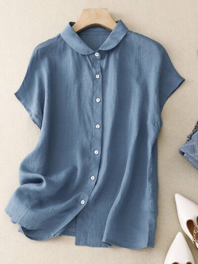 Cotton-Linen Plus-Size Loose Artistic Small Turn-Down Collar Shirt
