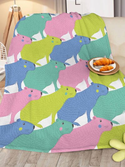 Colorful Capybara Flannel Blankets Rodent Animal For Bed Sofa Couch