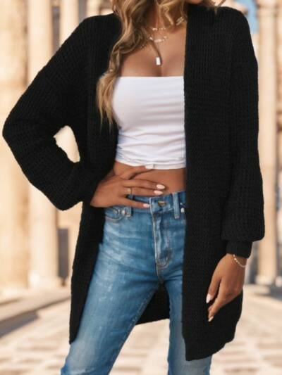 Solid Drop Shoulder Cardigan,Long Sleeve Tops