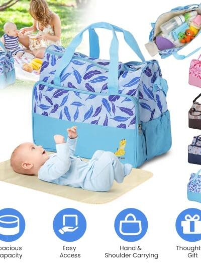 5Pcs Baby Nappy Diaper Bags Set Mummy Handbags With Pad Food Bag