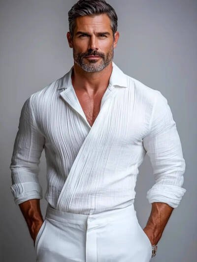 Business-Casual American-Style Long-Sleeve Mens Shirt
