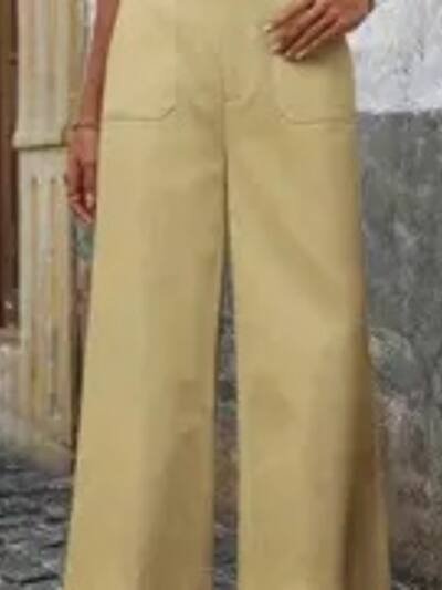 High Waisted Pocket Wide Leg Casual Commuting Pants