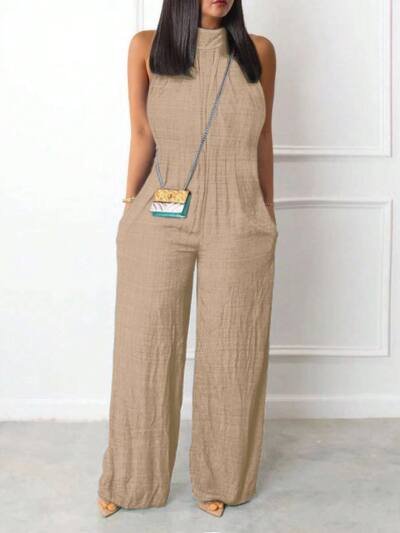 Sleeveless Halter Ruffle Jumpsuit