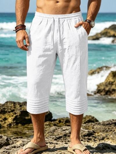 Mens Casual Athletic Loose-fit Linen Shorts