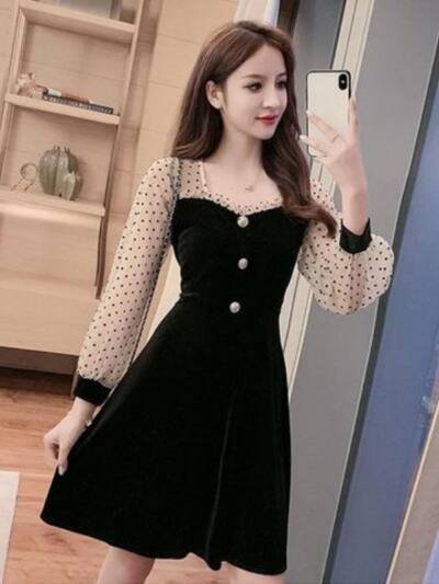 Plus-Size Body-Con Waist-Cinched Polka-Dot Mesh Patchwork Dress
