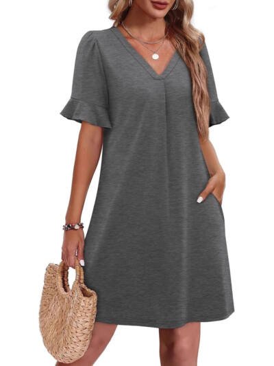 Women's V-neck Vacation Elegant Ruffled Dress With Pockets