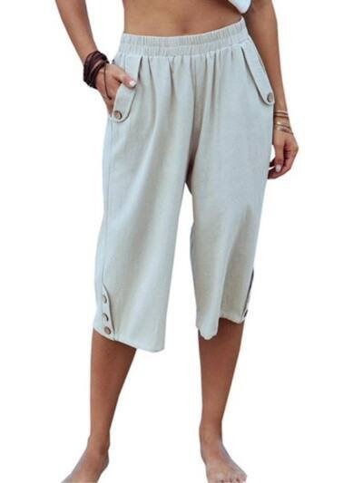 Solid Color Sports Casual Cropped Pants Cotton Linen Loose Women's