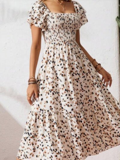 Summer Print Halter Ruffle Dress For Women