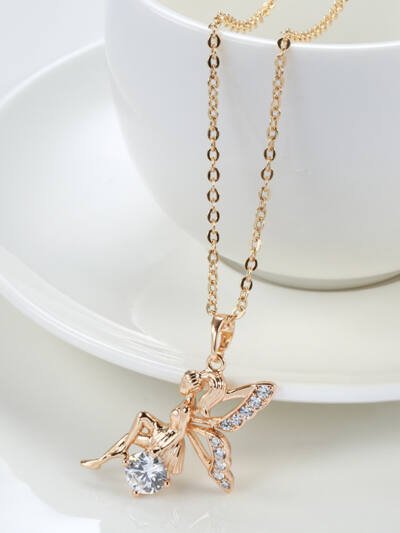 Women's Rose Gold Angel Pendant Zircon Necklace