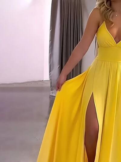 Women's Sexy Deep V Neck Maxi Dress Spaghetti Strap Sleeveless