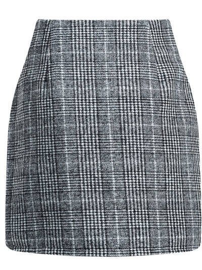 High Waist Plaid Pencil Mini Skirt