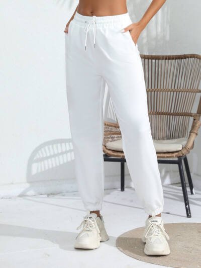 Solid Color With Fur Sweatpants Casual Sports Jogging High Waist
