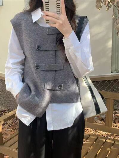 Retro Solid Color Loose And Irregular Sleeveless Knitted Vest