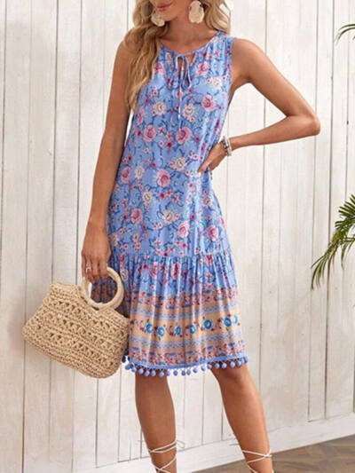 Holiday Spun Rayon Printed V-neck Dress For Women