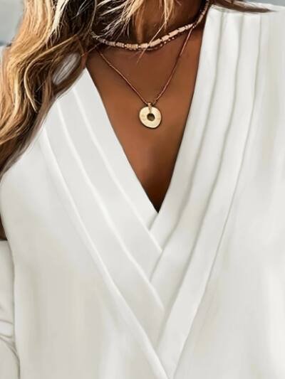 Solid V-Neck Blouse Long Sleeve