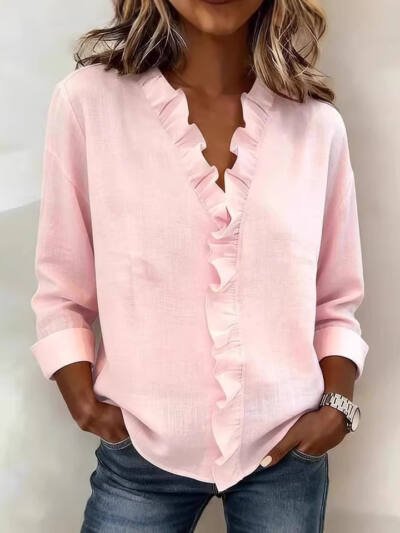 Ruffled Long Sleeve Cotton Shirt