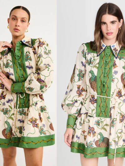 Long Sleeve Printing Lapel Dress